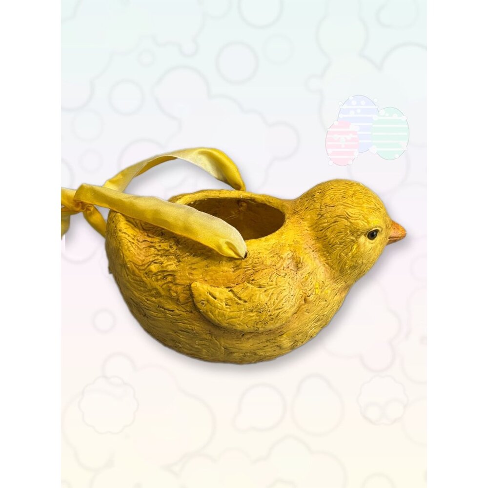 Vintage Bethany Lowe Hand Signed Paper Pulp Chick Bucket Basket Yellow 8" 1990's - Picture 1 of 8